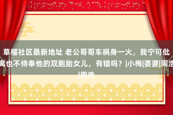 草榴社区最新地址 老公哥哥车祸身一火，我宁可仳离也不侍奉他的双胞胎女儿，有错吗？|小梅|婆婆|周浩